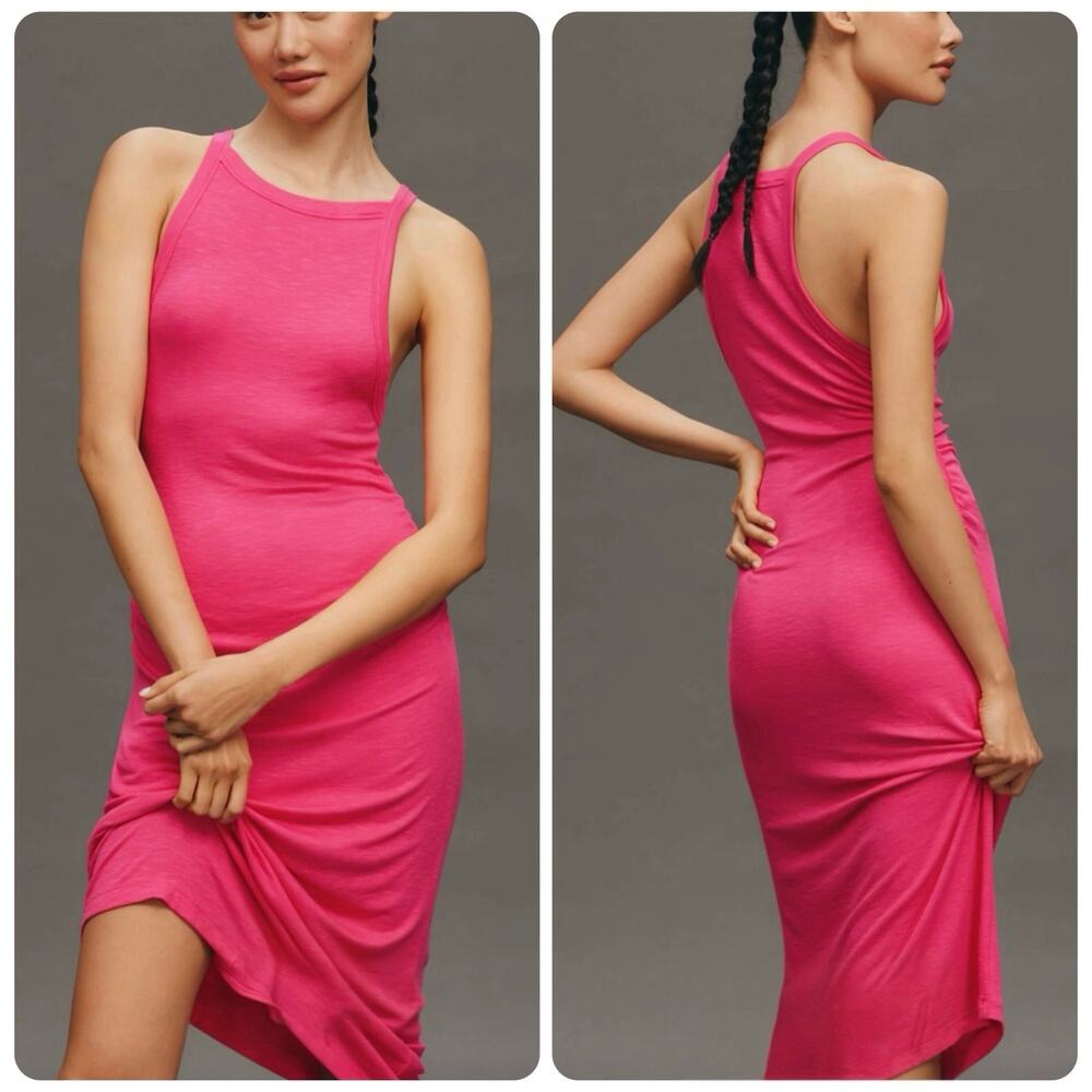 Daily Practice Anthropologie Ribbed Racerback Pink Midi Dress‎ Women's Size XL